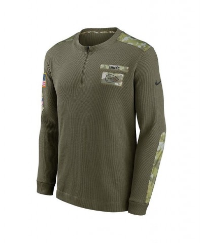 Men's Olive Kansas City Chiefs 2021 Salute To Service Henley Long Sleeve Thermal Top $36.96 T-Shirts