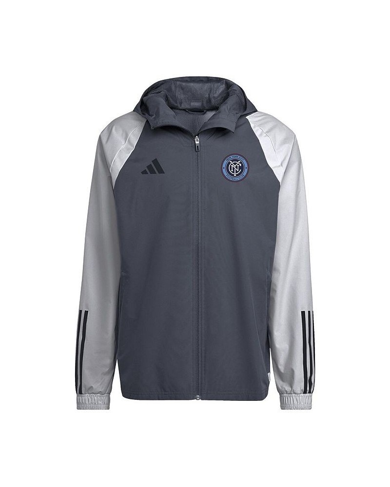 Men's Charcoal New York City FC All-Weather Raglan Hoodie Full-Zip Jacket $57.60 Jackets