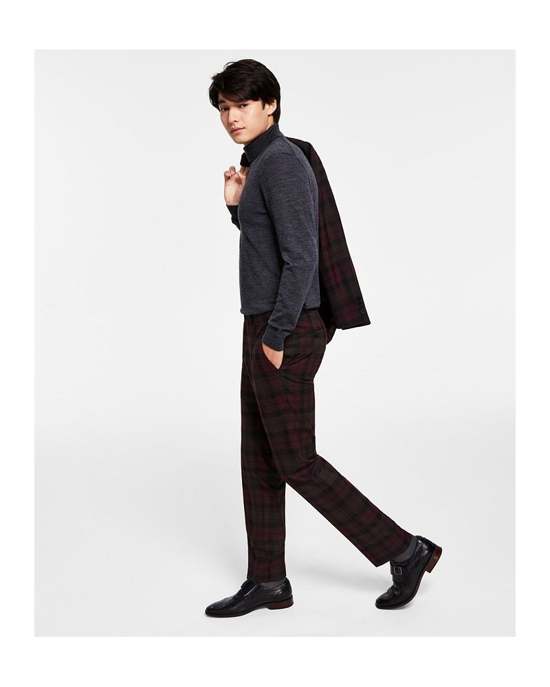 Men's Slim-Fit Burgundy Plaid Suit Separate Pants Red $39.20 Suits