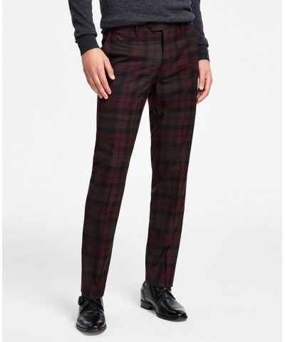 Men's Slim-Fit Burgundy Plaid Suit Separate Pants Red $39.20 Suits