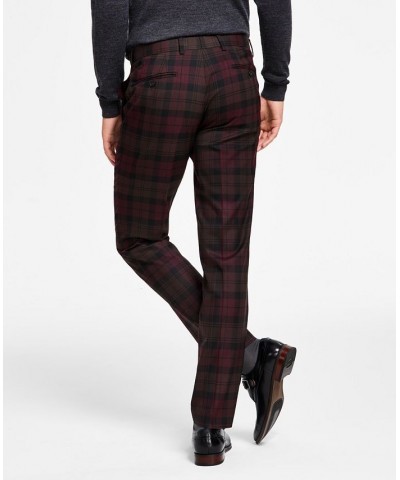 Men's Slim-Fit Burgundy Plaid Suit Separate Pants Red $39.20 Suits