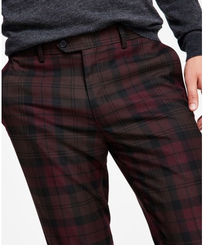 Men's Slim-Fit Burgundy Plaid Suit Separate Pants Red $39.20 Suits