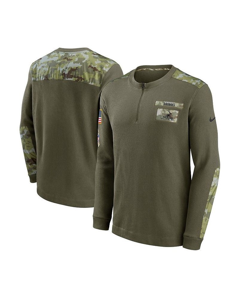 Men's Olive Cleveland Browns 2021 Salute To Service Henley Long Sleeve Thermal Top $39.26 T-Shirts