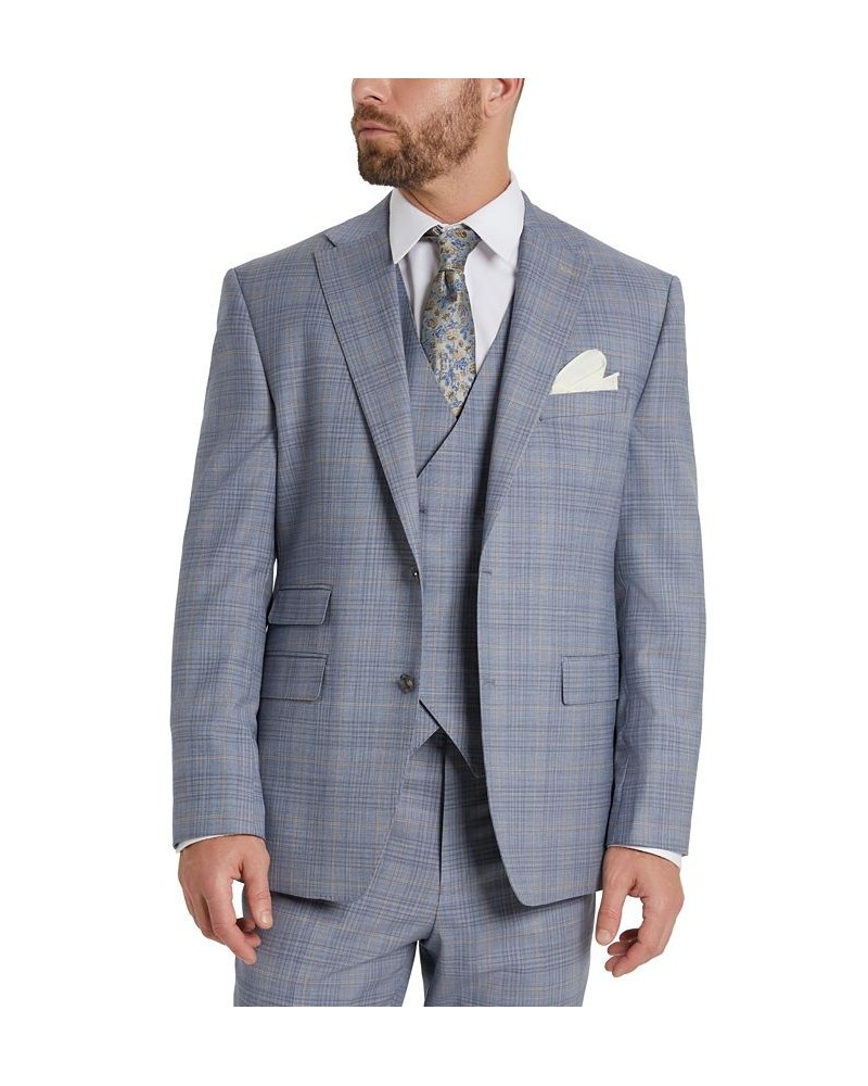 Men's Classic-Fit Blue and Tan Plaid Suit Gray $191.40 Suits