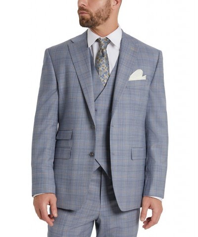 Men's Classic-Fit Blue and Tan Plaid Suit Gray $191.40 Suits