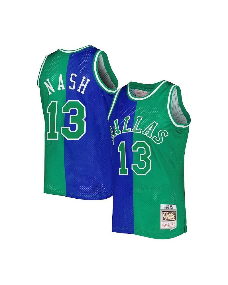 Men's Steve Nash Blue and Green Dallas Mavericks Hardwood Classics 1998-99 Split Swingman Jersey $34.41 Jersey