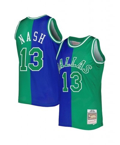 Men's Steve Nash Blue and Green Dallas Mavericks Hardwood Classics 1998-99 Split Swingman Jersey $34.41 Jersey