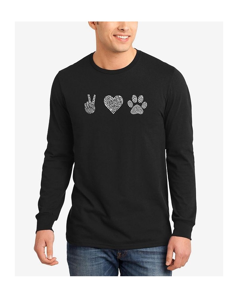 Men's Peace Love Dogs Word Art Long Sleeves T-shirt Black $23.99 T-Shirts