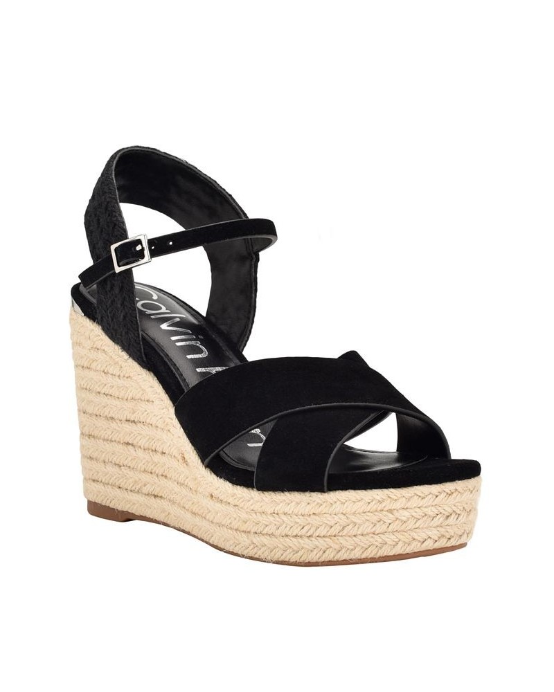 Women's Elory Espadrille Wedge Dress Sandals Black $40.46 Shoes