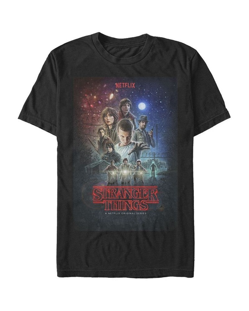 Men's Stranger Things Classic Group Poster Short Sleeve T-Shirt Black $15.75 T-Shirts