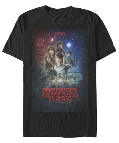 Men's Stranger Things Classic Group Poster Short Sleeve T-Shirt Black $15.75 T-Shirts