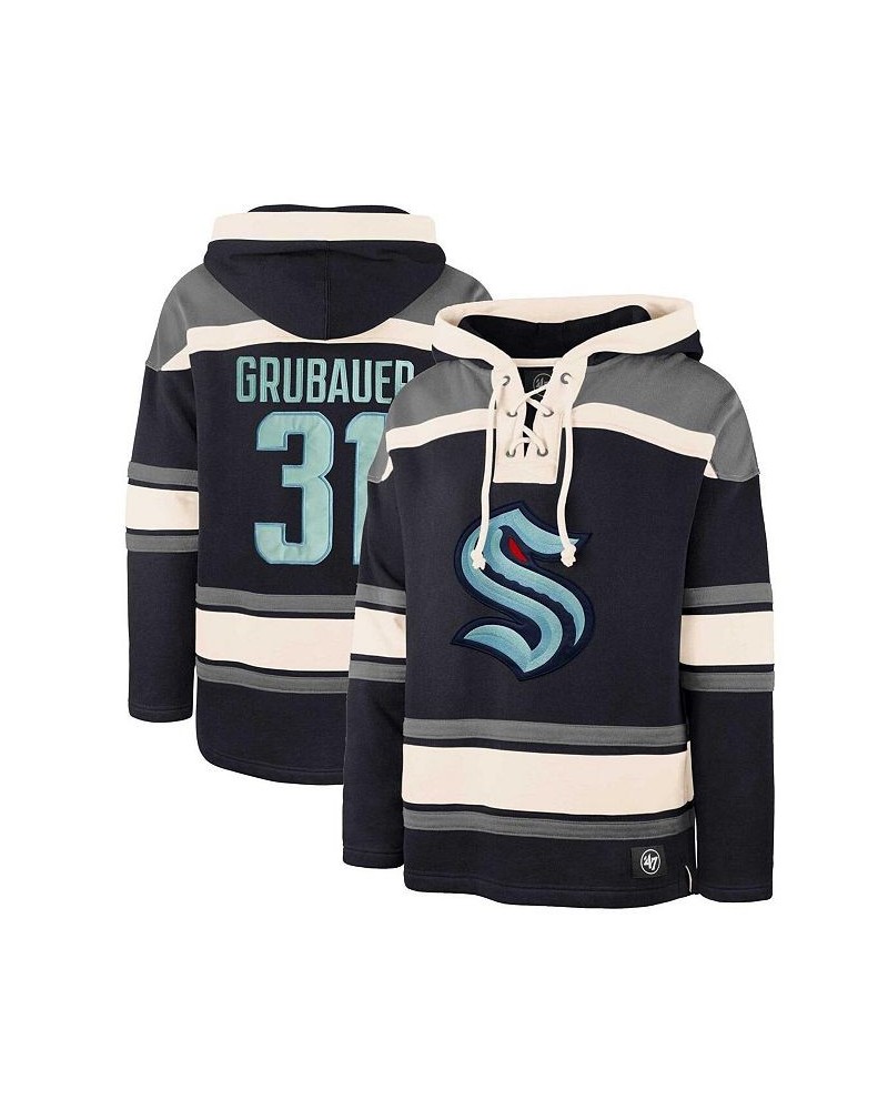 Men's Philipp Grubauer Deep Sea Blue Seattle Kraken Player Lacer Pullover Hoodie $43.92 Sweatshirt