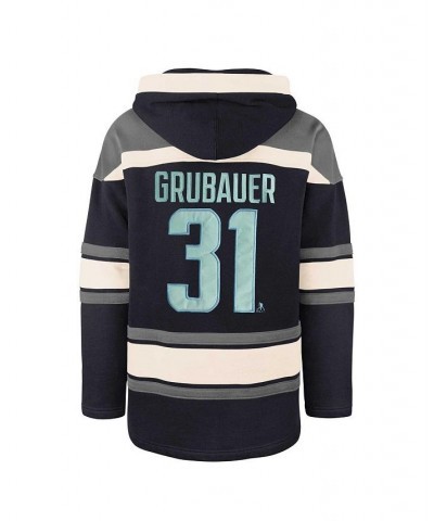 Men's Philipp Grubauer Deep Sea Blue Seattle Kraken Player Lacer Pullover Hoodie $43.92 Sweatshirt