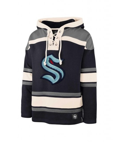 Men's Philipp Grubauer Deep Sea Blue Seattle Kraken Player Lacer Pullover Hoodie $43.92 Sweatshirt