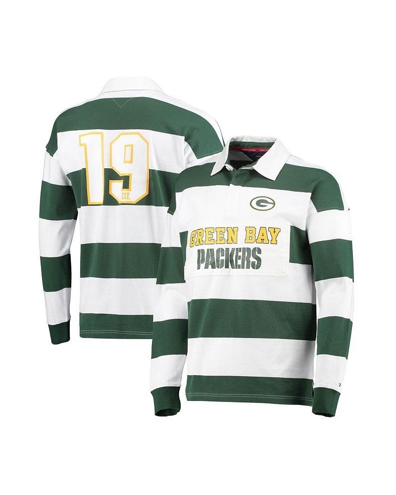 Men's Green and White Green Bay Packers Varsity Stripe Rugby Long Sleeve Polo $33.17 Polo Shirts