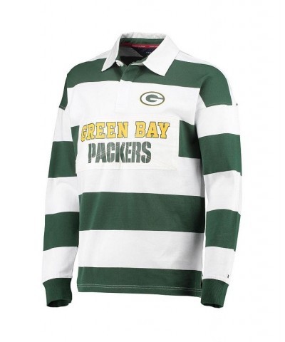 Men's Green and White Green Bay Packers Varsity Stripe Rugby Long Sleeve Polo $33.17 Polo Shirts