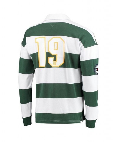 Men's Green and White Green Bay Packers Varsity Stripe Rugby Long Sleeve Polo $33.17 Polo Shirts