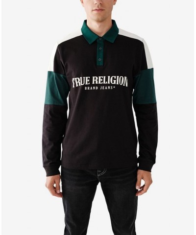 Men's Long Sleeve Rugby Polo Shirt Black $25.26 Polo Shirts