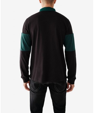 Men's Long Sleeve Rugby Polo Shirt Black $25.26 Polo Shirts