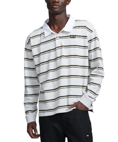 Men's Long Sleeve Stripe Rugby Shirt Gray $20.03 T-Shirts