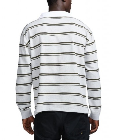 Men's Long Sleeve Stripe Rugby Shirt Gray $20.03 T-Shirts