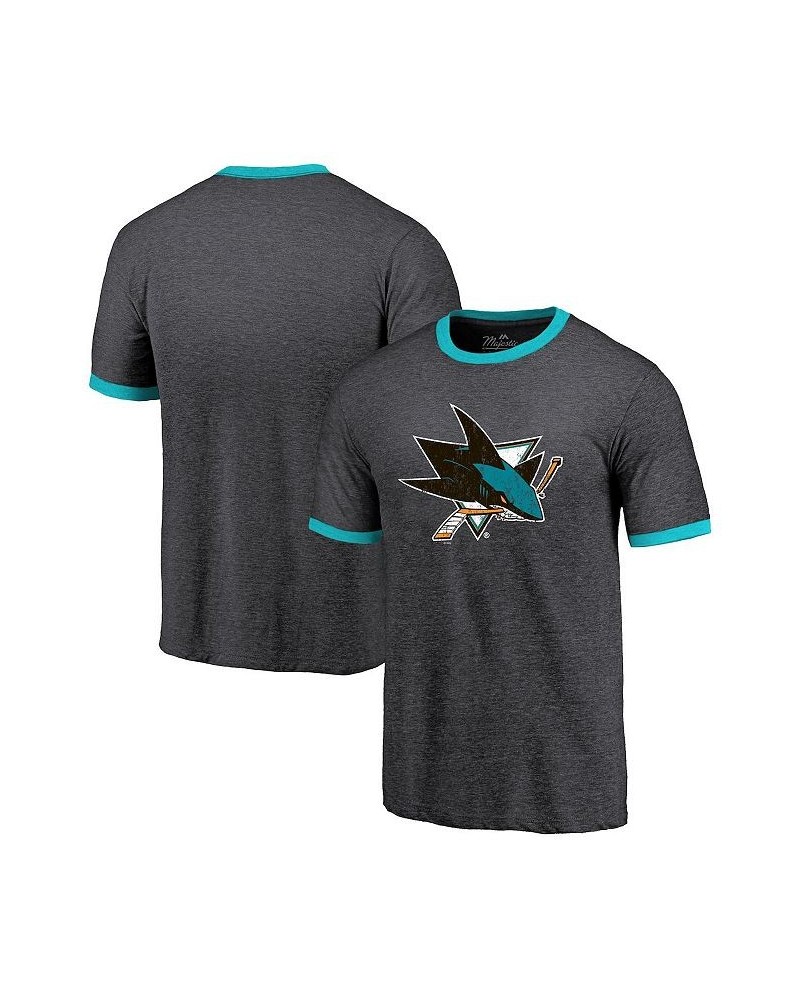 Men's Threads Heathered Black San Jose Sharks Ringer Contrast Tri-Blend T-shirt $28.90 T-Shirts