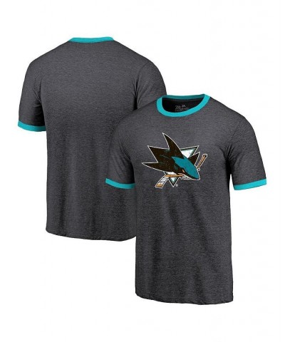 Men's Threads Heathered Black San Jose Sharks Ringer Contrast Tri-Blend T-shirt $28.90 T-Shirts