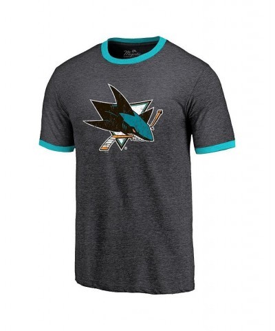 Men's Threads Heathered Black San Jose Sharks Ringer Contrast Tri-Blend T-shirt $28.90 T-Shirts