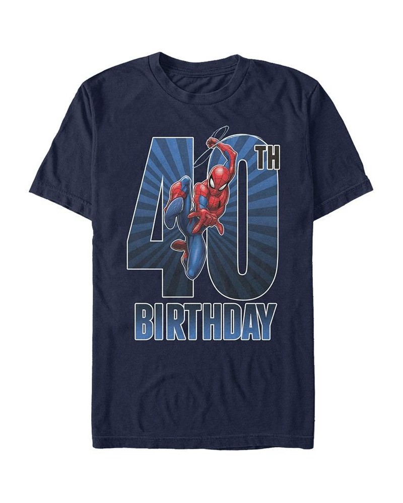 Men's Marvel Spider-Man Swinging 40th Birthday Short Sleeve T-Shirt Blue $14.35 T-Shirts