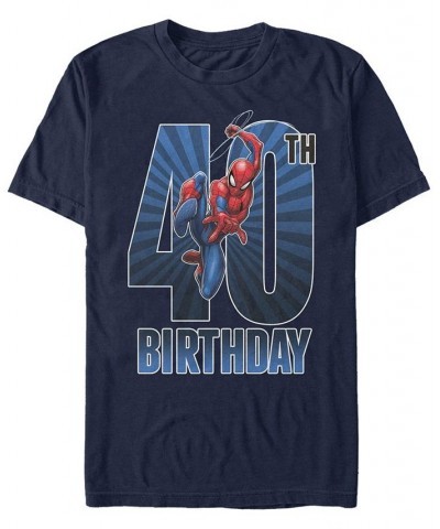 Men's Marvel Spider-Man Swinging 40th Birthday Short Sleeve T-Shirt Blue $14.35 T-Shirts