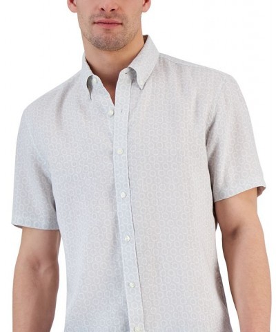 Men's Linen Printed Slim-Fit Button-Down Shirt PD03 $29.57 Shirts