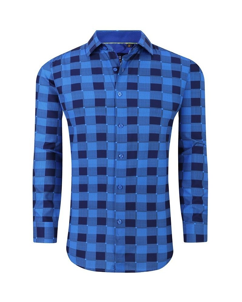 Men's Plaid Four-Way Stretch Button Down Slim Fit Shirt Royal $15.75 Shirts