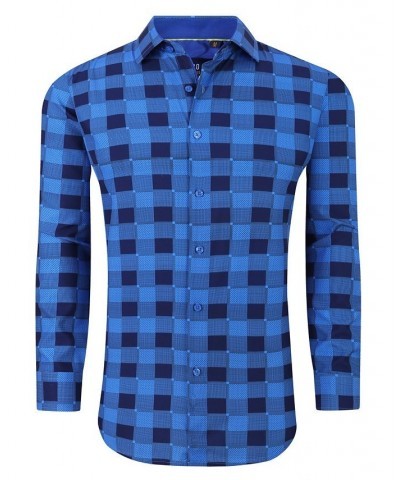 Men's Plaid Four-Way Stretch Button Down Slim Fit Shirt Royal $15.75 Shirts