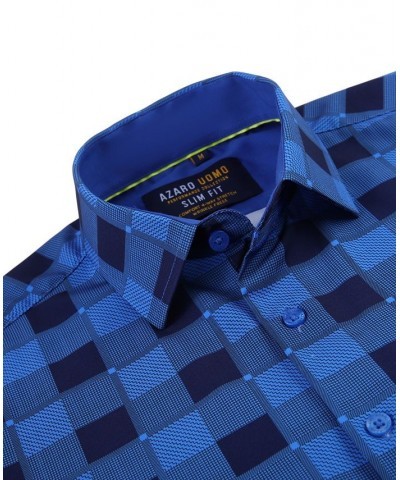 Men's Plaid Four-Way Stretch Button Down Slim Fit Shirt Royal $15.75 Shirts