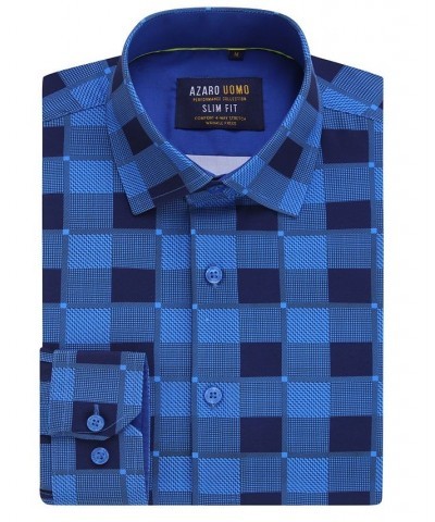 Men's Plaid Four-Way Stretch Button Down Slim Fit Shirt Royal $15.75 Shirts