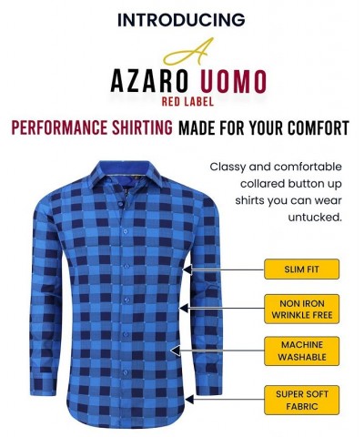 Men's Plaid Four-Way Stretch Button Down Slim Fit Shirt Royal $15.75 Shirts