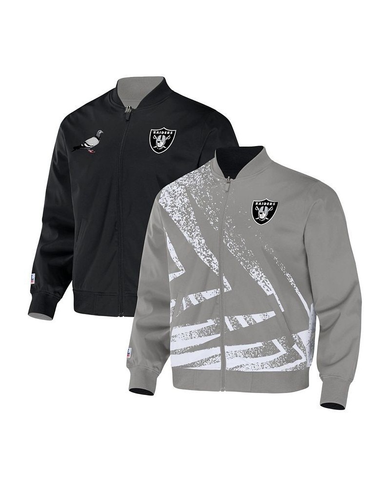 Men's NFL X Staple Gray Las Vegas Raiders Embroidered Reversable Nylon Jacket $44.19 Jackets