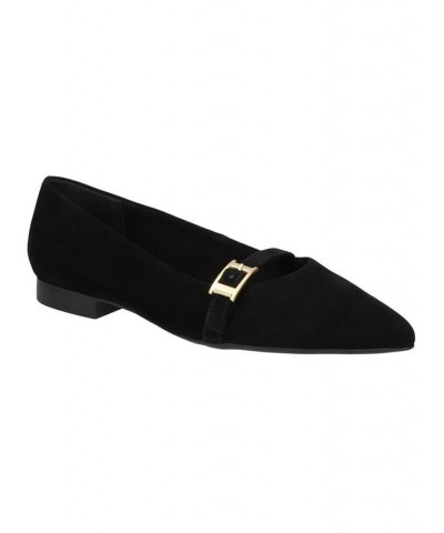 Women's Evanna Flats Black Suede Leather $43.70 Shoes