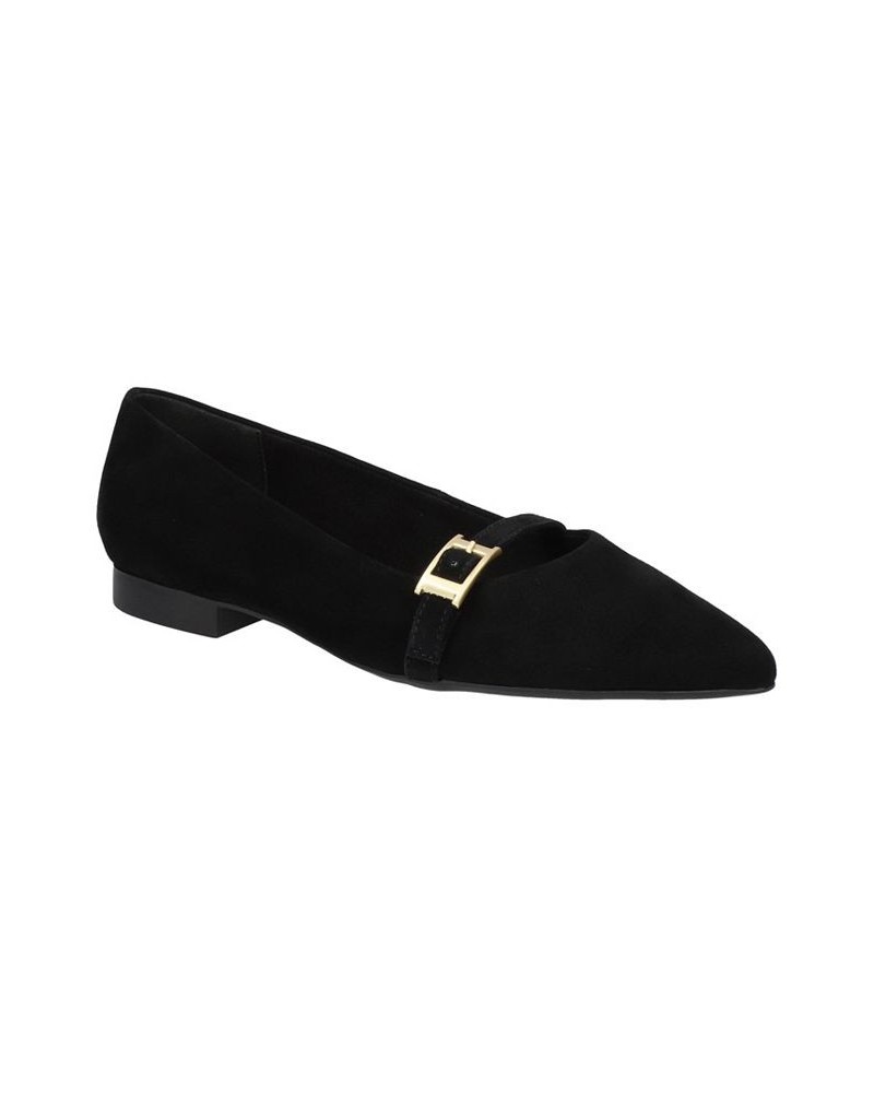 Women's Evanna Flats Black Suede Leather $43.70 Shoes