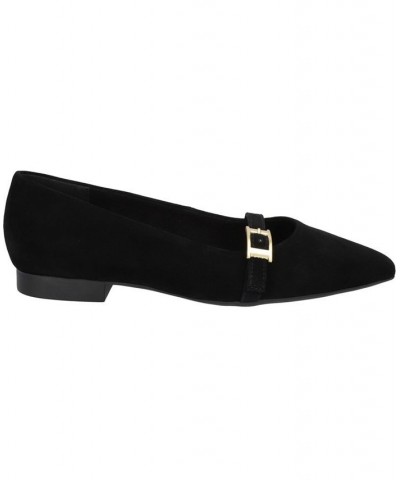 Women's Evanna Flats Black Suede Leather $43.70 Shoes