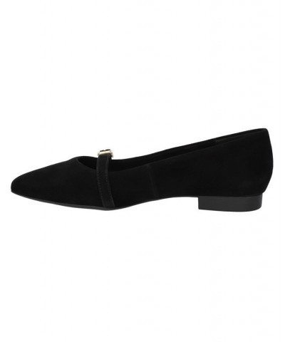 Women's Evanna Flats Black Suede Leather $43.70 Shoes