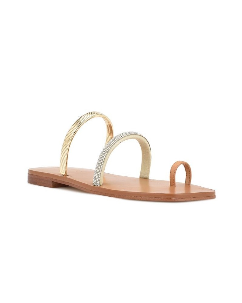 Women's Mavis Toe Ring Flat Slide Strappy Sandals Gold, Light Natural $40.59 Shoes