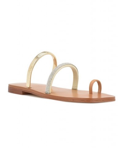 Women's Mavis Toe Ring Flat Slide Strappy Sandals Gold, Light Natural $40.59 Shoes