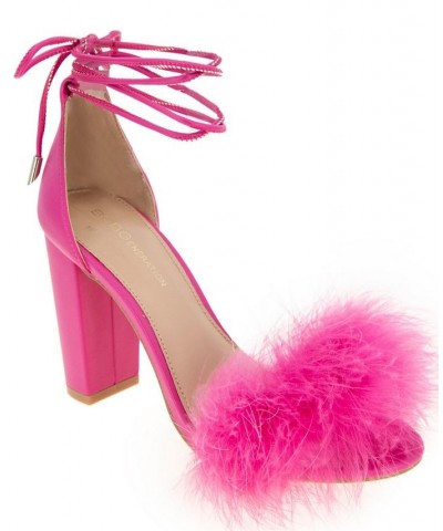 Women's Biny Faux Feathers Sandal Pink $41.42 Shoes