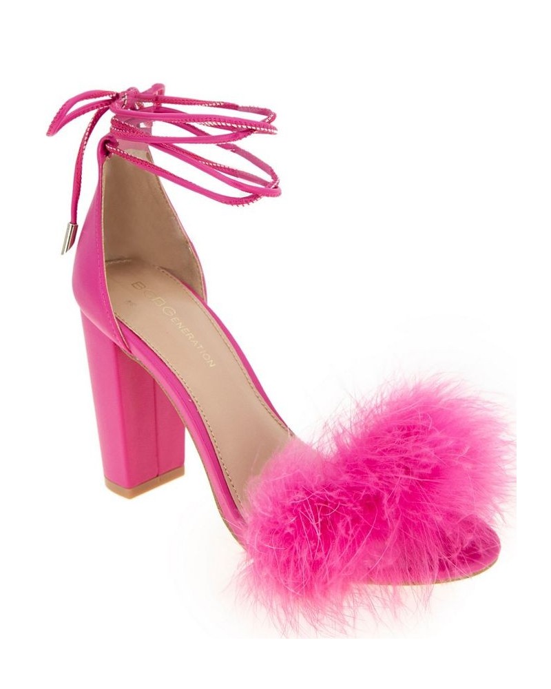 Women's Biny Faux Feathers Sandal Pink $41.42 Shoes