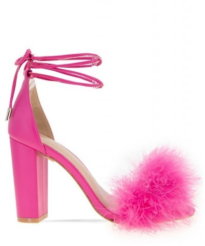 Women's Biny Faux Feathers Sandal Pink $41.42 Shoes