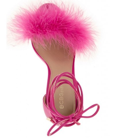 Women's Biny Faux Feathers Sandal Pink $41.42 Shoes