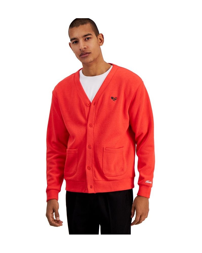 Men's Relaxed-Fit Embroidered Cardigan Red $37.40 Sweaters