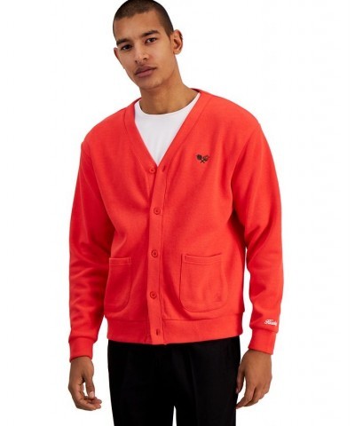 Men's Relaxed-Fit Embroidered Cardigan Red $37.40 Sweaters