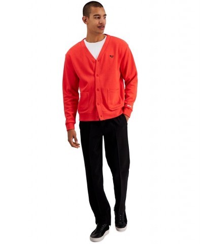 Men's Relaxed-Fit Embroidered Cardigan Red $37.40 Sweaters